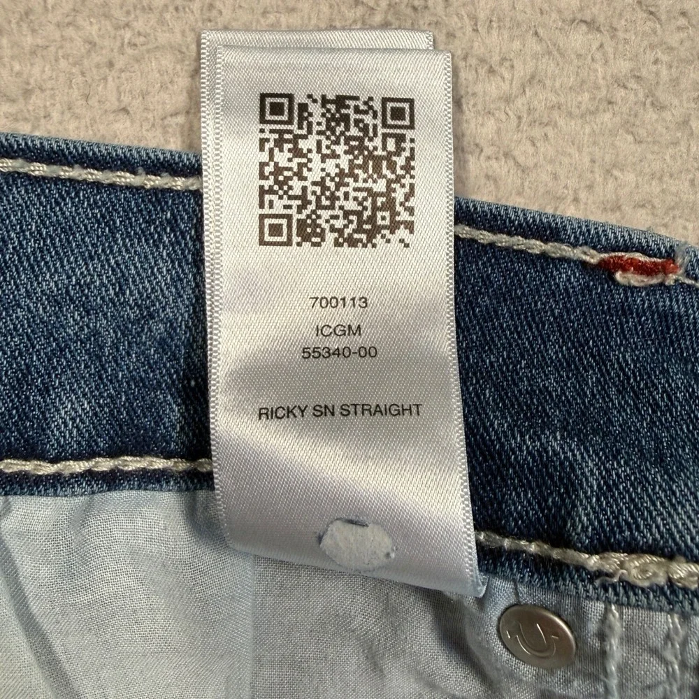True Religion Ricky Relaxed Straight‎ Jeans Mens 36x33 Blue Denim Stretch